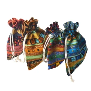 10*14cm Retro Egyptian Ethnic Style Stripe Cotton Drawstring Craft Storage Pouches Packing Jewelry Coin Pouches Candy Gift Bags