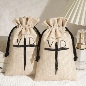 10*15Cm Recyclable Jute Burlap Drawstring Bag Eco Friendly Custom Logo Printed Jute Christmas Gift Packaging Bag