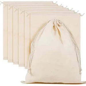 100% Cotton Drawstring Bag Custom Logo Printing 10x15cm Reusable Cotton Pouch for Gift Packaging Jewelry Packaging