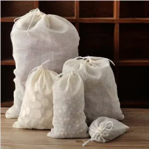 100% Cotton Packaging Reusable Food Storage Eco Friendly Organic Muslin Drawstring Tea Bag Pouches Custom Cotton Tea Bag