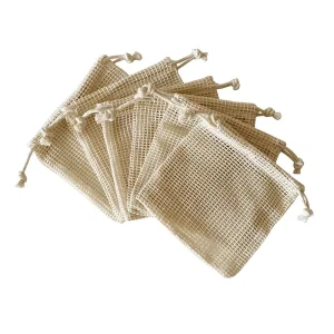 100% Organic Cotton Mesh Soap Packaging Bag Small Drawstring Bath Pouches