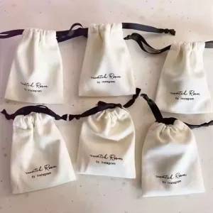100 Pieces Quilted Cotton Bag Organic Jewelry Pouch Packaging Bag with Logo Canvas Cotton Drawstring Dust Bag for Handbags