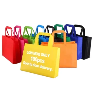100pcs Custom Logo PP Laminated Reusable Non Woven Carry Bag Shop Bag for Store