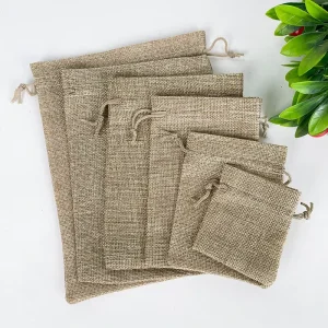 10x14cm Retro Style Recyclable Jute Burlap Bag Natural Heat Transfer Printing Design with Custom Logo Option for Gift Packaging