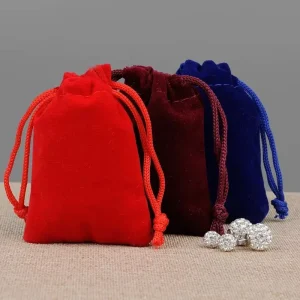 12*15CM Red Velvet Drawstring Pouch Bags for Perfume Cosmetic Jewelry Gift Packaging Textile Packaging