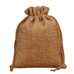 13*18cm (5.1*7.1inch) Custom Small Drawstring Pouch Brown Jute Gift Bag
