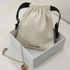 13*18cm Beige Canvas Cotton Drawstring Bag with Logo for Jewelry Package