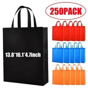 250Pcs 13.8×16.1×4.7inch Reusable Non Woven Polypropylene Bags for Supermarket Grocery Packaging