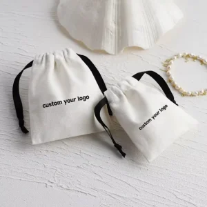 50 Pieces Canvas Cotton Dust Bag Custom Logo Jewelry Packaging Drawstring Pouch With Ribbon Dusty Bag Gift Bag