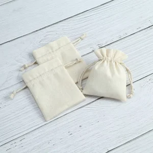 7x9cm Customizable Drawstring Cotton Bags (Natural Muslin/Linen) Soft Lightweight High Quality Jewelry Packaging
