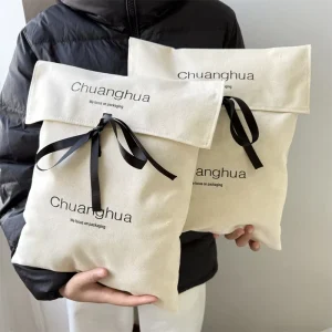 BSCI Luxury Cotton Envelope Dust Bag Custom Logo Printed Cotton Pouch Clothing Handbag Packaging Bag With Flap