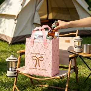 Bespoke Non Woven Thermal Insulated Delivery Bag Cake Takeaway Food Cooler Bag Portable Carrier Tote Bag for Bakery Sale
