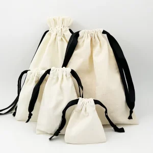Biodegradable Cotton Drawstring Dust Bag Natural Muslin Pouch For Handbag Storage