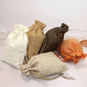 Biodegradable Eco Friendly Jute Bag Reusable Custom Print Logo Jute Linen Gift Package Dust Bag Jewelry Drawstring Bag