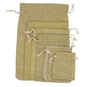 Bulk Custom Printed Logo Natural Linen Jute Drawstring Pouches Eco Friendly Reusable Packaging Bags