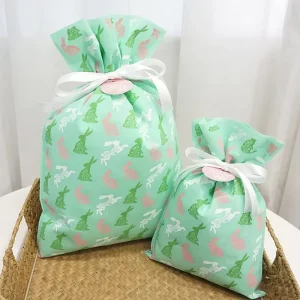 Bunny Pattern Green Color ECO Non Woven Drawstring Pouches Plastic Reusable Gift Bags