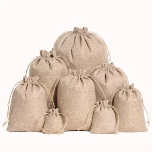 Burlap Drawstring Bags Linen Gift Pouches with Linen Rope 7x9cm Natural Jute Sack for Jewelry Ring Necklace Candy Wedding Favor
