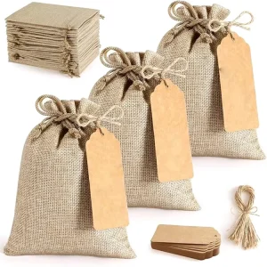 Burlap Wedding Pouch Bags Reusable Burlap Jute Gift Sack Drawstring Candy Bags With Custom Printing Logo