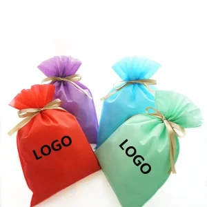 Colorful Recyclable Reusable Gift Bag Logo Print Non Woven PLA Material Drawstring Gift Packaging Pouch Shopping Bag Craft