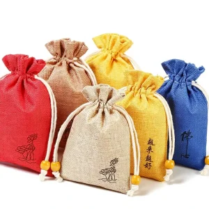 Cotton Cloth Drawstring Bags Eco Friendly Moisture proof Custom Logo Storage Packaging Gift Bags