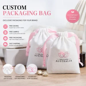 Cotton Linen Fabric Drawstring Beige Jewelry Pouch Accessories Storage Bags Custom Logo
