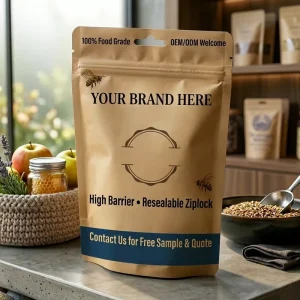 Custom 100% Recyclable Kraft Paper Stand up Pouch with Valve for Coffee Beans Tea Eco Friendly Sustainable Packaging Bag