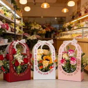 Custom Art Paper Flowers Gift Bags Bouquets Packing Bags with Handle Flowers Wrapping Packing Bags for Wedding Gifts