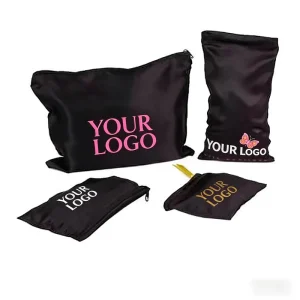 Custom Black Satin Textile Packaging Large Drawstring Pouch Zipper Screen Printing Promotion Accepts Custom Sizes 5-7 Days