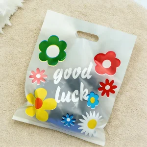 Custom Clear Plastic LDPE Handle Die Cut Plastic Bag Recycled Shopping Bag For Clothing Shoes Socks For Gift Packaging