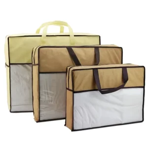 Custom Clear Zippered PVC Non Woven Duvet Organizer Bag Home Textile Vinyl Packaging for Pillow Blanket Comforters