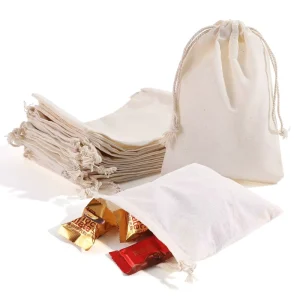Custom Color Cotton Bag White Drawstring Cotton Muslin Gift Packaging Bag Custom Logo Drawstring Pouch Packaging Bags