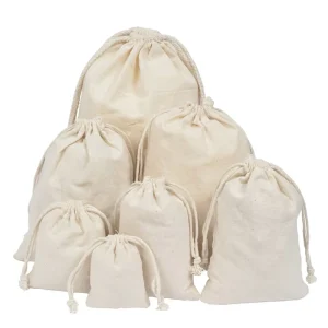 Custom Cotton Muslin Drawstring Packaging Bag Household Drawstring Bag Dust Proof Cotton Bags for Storage Pantry Gifts