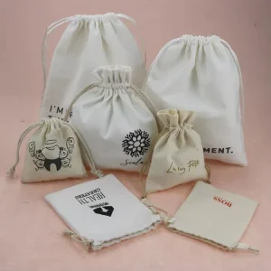 Custom Cotton Packaging Bag with Logo Organic Drawstring Cotton Dust Bag for Jewelry Gift Packaging Cotton Pouch