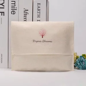 Custom Eco Friendly Beige Envelope Dust Bag Clothes Packaging Cotton Flap Envelope Bags for Handbag Purse Storage