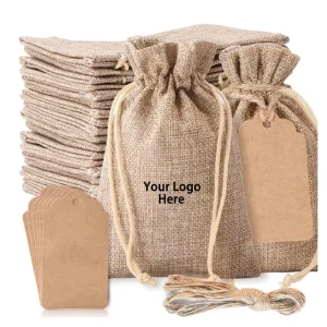 Custom Eco Organic Reusable Durable Handled Burlap Jute Gift Bags Drawstring Rope Closure Zipper Closure Custom Logo Jewelry