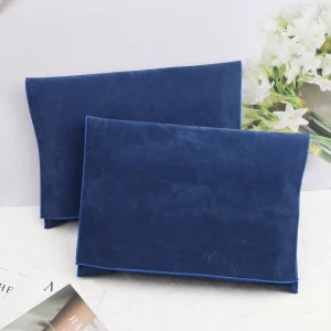 Custom Embroidery Logo Envelope Style Handbag Gift Velvet Bag Blue Suede Velvet Book Birthday Gift Envelope Dust Bags