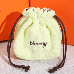 Custom Embroidery Printed Round Bottom Terry Drawstring Makeup Storage Bag Luxury Perfume Sanitary Napkin Packing Cosmetic Pouch