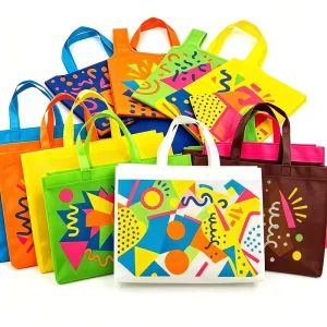 Custom Fast Delivery Full Color Print Strong Handle Ultrasonic Non Woven Bag Bulk Cute Pattern Shopping Bag for Holiday Events