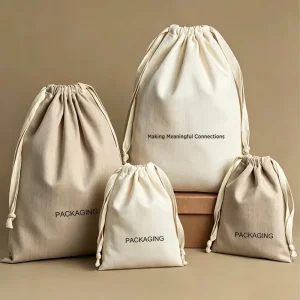Custom Herringbone Pattern Cotton Drawstring Bag Organic Cotton Pouch Jewelry Packaging Gift Bag with Logo for Luxury Brand Eco