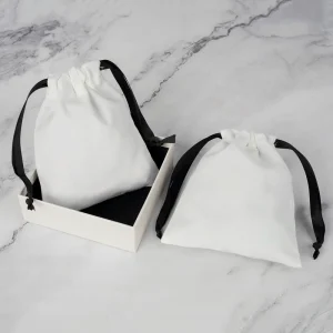 Custom Jewelry and Gift Packaging with Soft Cotton Fabric Logo Printing Custom Drawstring Cotton Bag