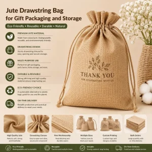 Custom Jute Drawstring Gift Bag Fashion Storage Packaging Pouch Logo Printed MOQ 200 pcs Factory Direct
