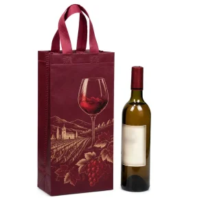 Custom Laminated Durable Non Woven Wine Bag with Silk Screen Printing Single Double Bottle Reusable Wine Gift Packaging Tote Bag