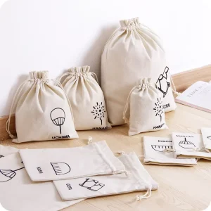 Custom Logo Canvas Cotton Draw String Pouch Bag for Jewelry