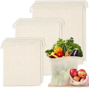 Custom Logo Canvas Drawstring Vegetable & Fruit Storage Pouch Bags Reusable Customized Color Available