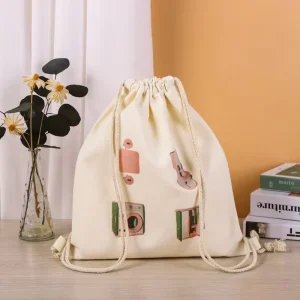 Custom Logo Double String Cotton Drawstring Bag Cotton Fabric Shoes Clothing Shopping Pouch Packaging Bags