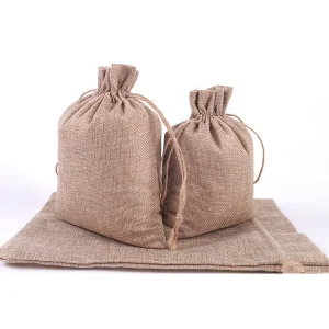 Custom Logo Eco Friendly Durable Jute Burlap Linen Drawstring Bag Various Sizes Small Gift Packaging for Coffee Beans