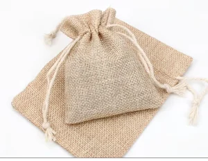 Custom Logo Eco Friendly Jute Dust Bag Cotton Linen Drawstring Packaging Pouch Muslin Party Gift Drawstring Bags
