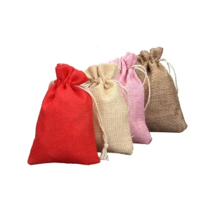 Custom Logo Eco Friendly Recyclable Jute Letter Pattern Drawstring Bag Small Gift Packaging for Coffee Advertising