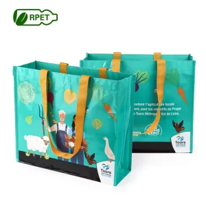 Custom Logo Eco Friendly Recycled Reusable PET Non Woven PP Webbing Handle Tote Bag Durable Polyester Fabric Zipper Letter