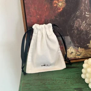 Custom Logo Gift Canvas Cotton Double String Candle Drawstring Pouch Bags With Printed Logo